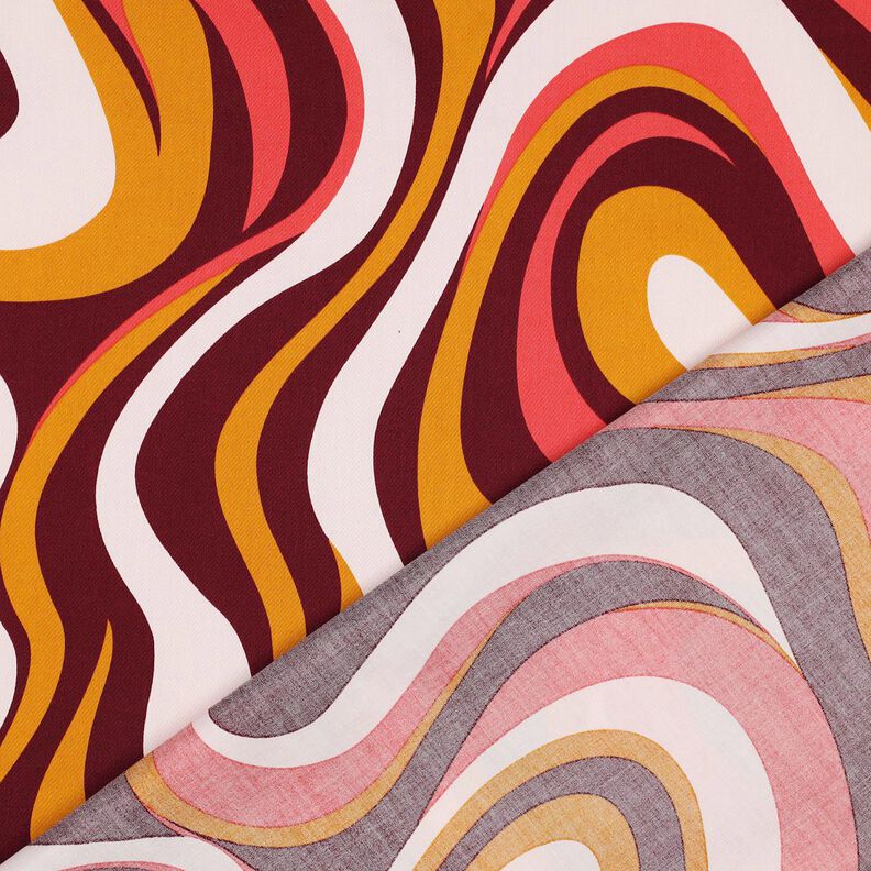 Bomullssatin Retrovågor | Poppy Fabrics – bordeauxrött/currygul,  image number 4