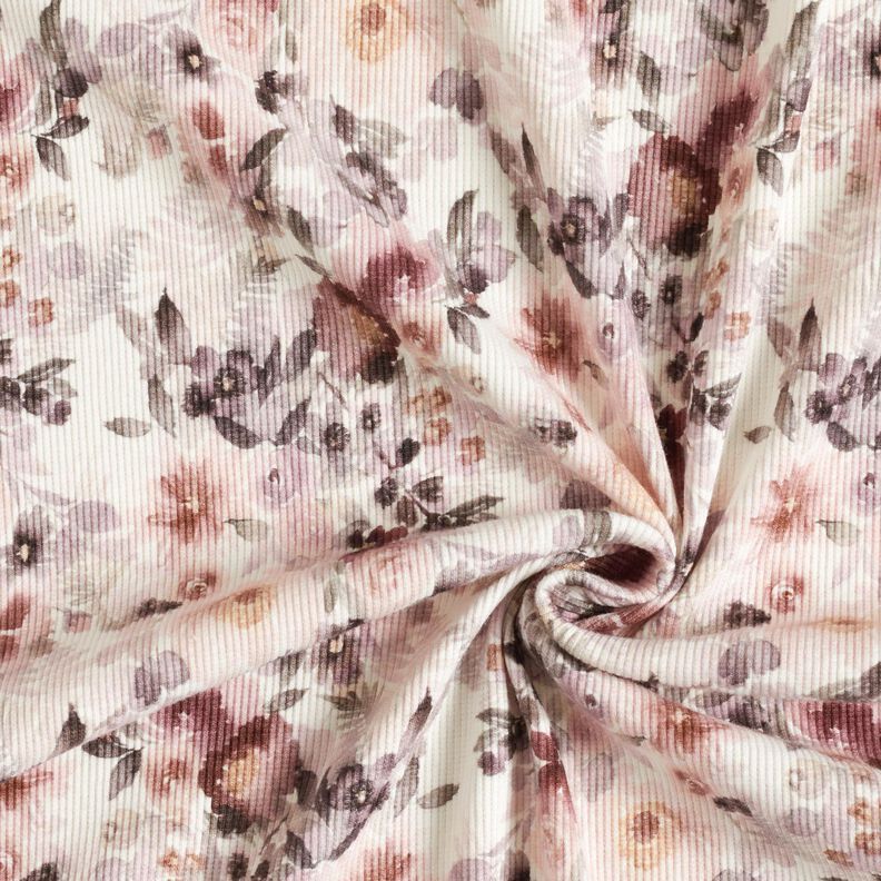 Ribbad jersey Romantiska blommor Digitaltryck – yllevit, image number 3