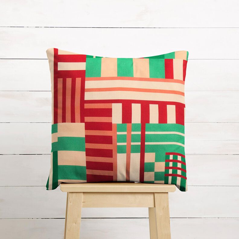 Dekorationstyg Halvpanama Moderna former – enbärsgrön/mörkröd,  image number 10