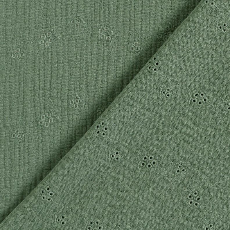 Muslin/Dubbel-krinkelväv Engelskt broderi blomrankor – mörkgrön,  image number 4