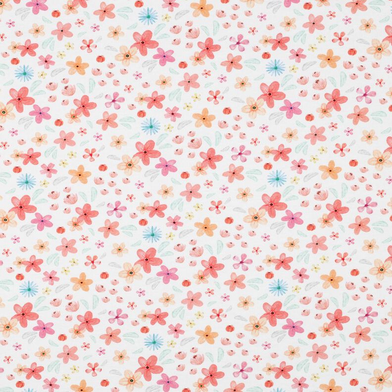 GOTS Bomullsjersey Färgglada blommor Digitaltryck | Poppy Fabrics – vit/apricot, image number 1