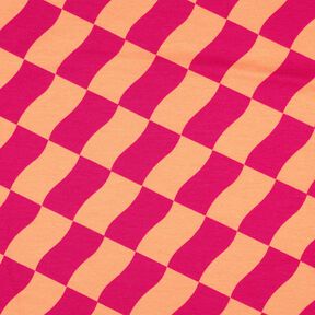 Softsweat vågiga rutor | Poppy Fabrics – intensiv rosa/persikofärgad, 