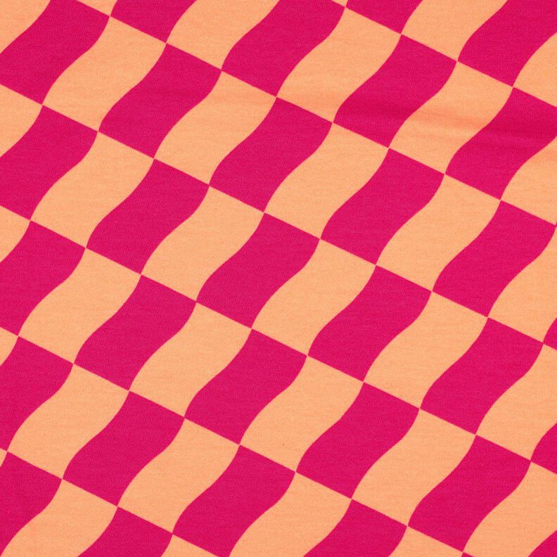 Softsweat vågiga rutor | Poppy Fabrics – intensiv rosa/persikofärgad,  image number 1