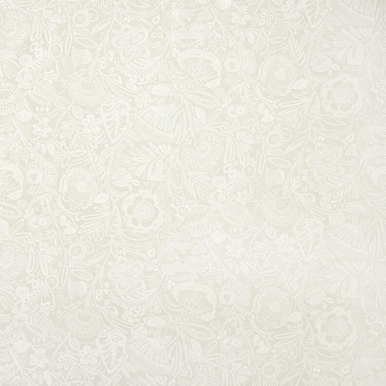 Dekorationstyg Halvpanama Blommig paisley – natur/vit,  image number 1
