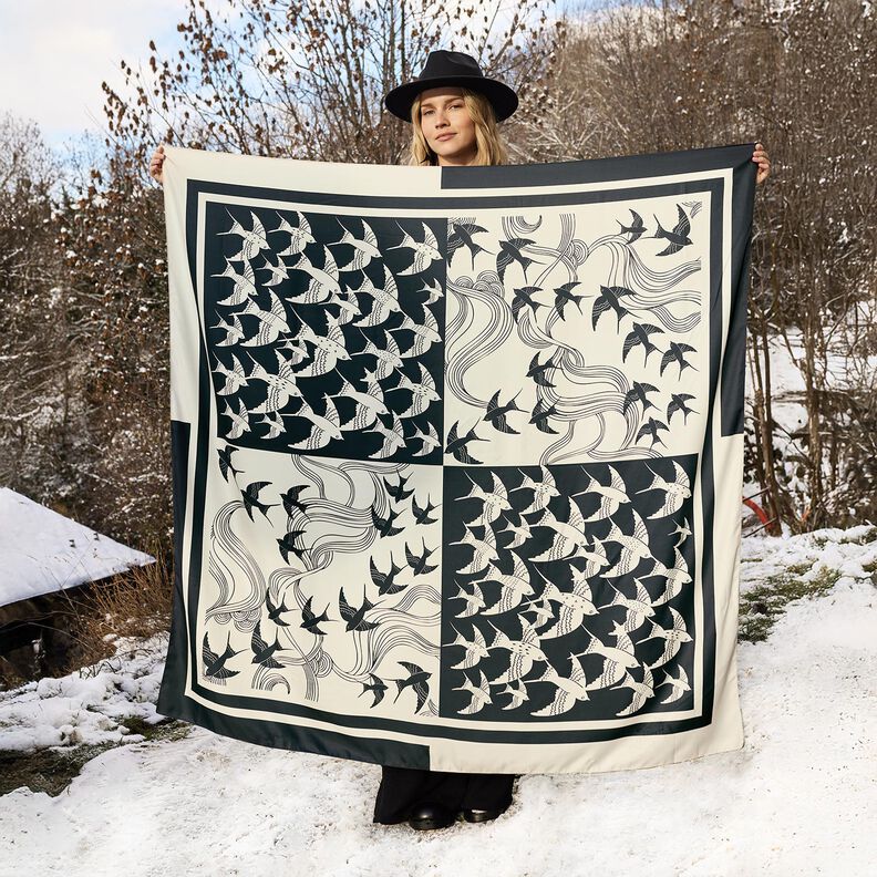 Satinpanel Svalor | Katia Fabrics – antracit/kräm, image number 5