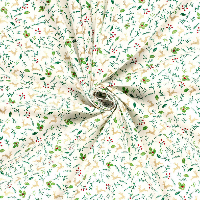 Bomullstyg Poplin Rådjur och grenar – yllevit/guld, image number 3