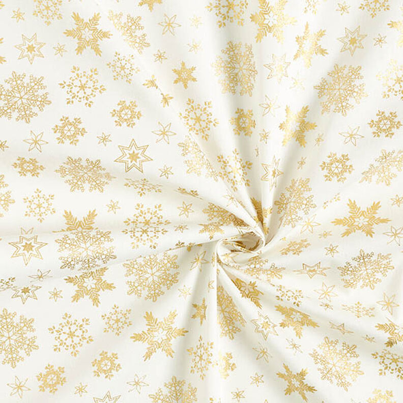 Bomullstyg Poplin snökristaller – yllevit/guld, image number 3