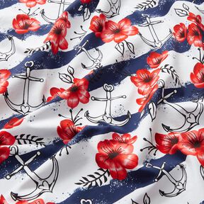 Bomullsjersey Ränder med blommor & ankare | Glitzerpüppi – vit/chiliröd, 