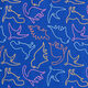 Bomullspoplin dinosaurie-konturer – kungsblått,  thumbnail number 1