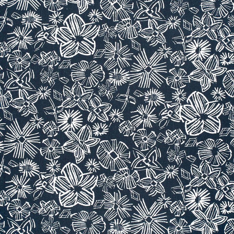 Viskos-linne-mix Skissade blommor – nattblå/vit,  image number 1