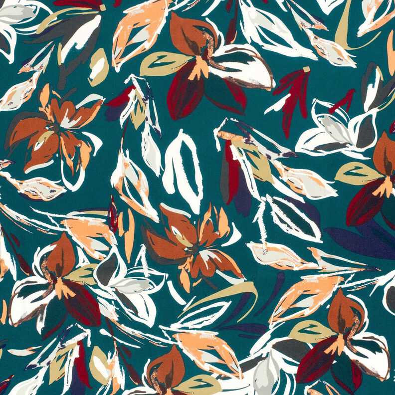 Viskosjersey moderna blommor – petrol/koppar,  image number 1