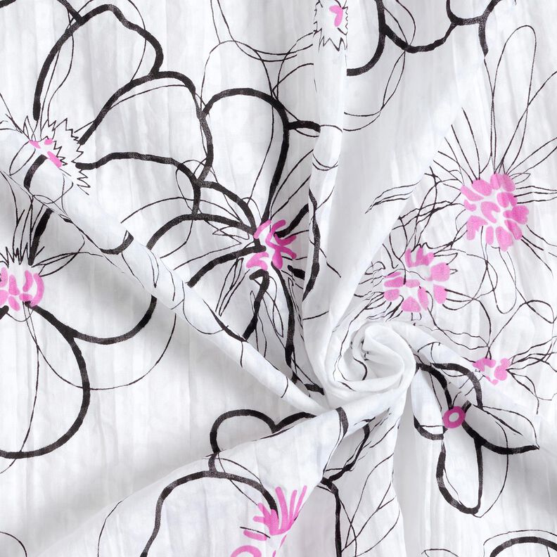 Crinkle-voile blommor och leopardmönster – vit/svart, image number 3