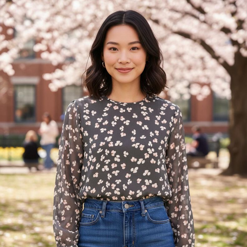 Chiffong Blad &ndash; svart/vit,  image number 6