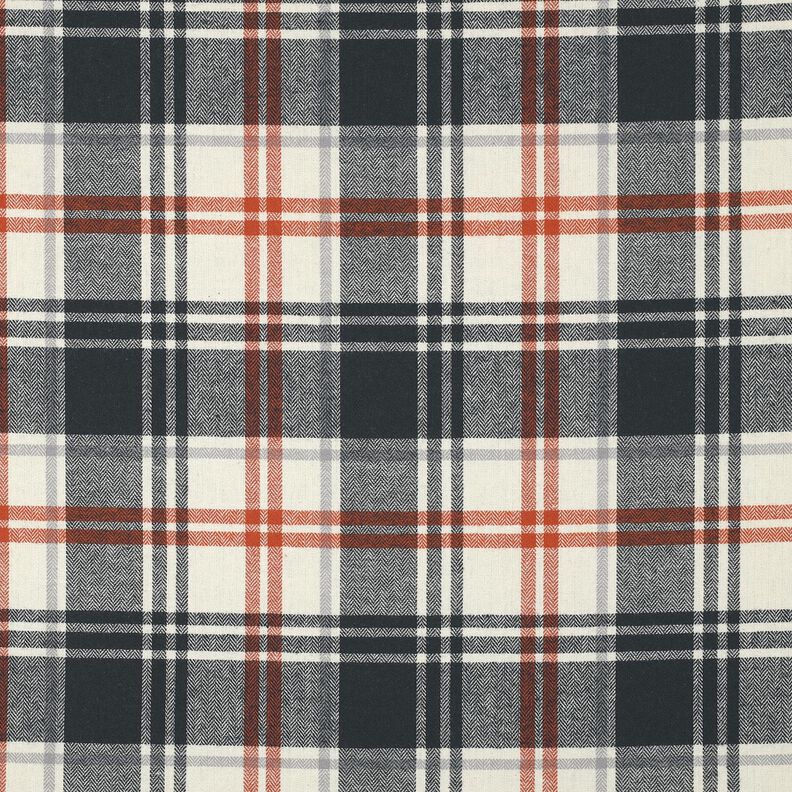 Bomullsflanell rutor med fiskbensmönster – svartblå/kräm, image number 1