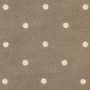 Teddyplysch broderade småblommor | Poppy Fabrics – mörk gråbrun, 