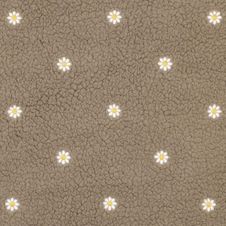 Teddyplysch broderade småblommor | Poppy Fabrics – mörk gråbrun, image number 1