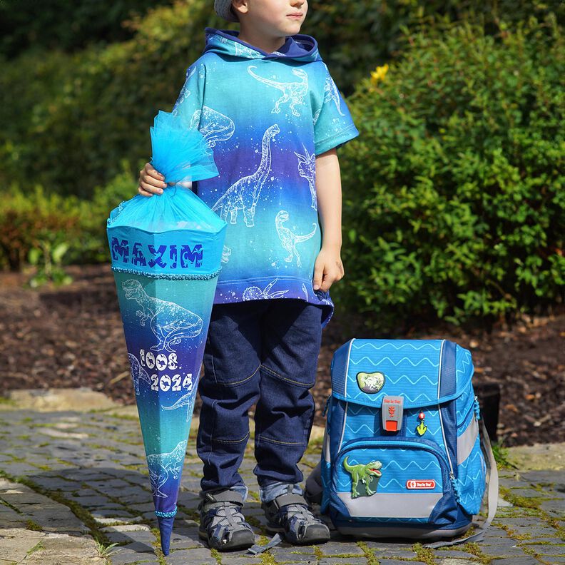 Bomullsjersey Dinosauriekonturer | Glitzerpüppi – blålila/pepparmynta,  image number 6