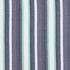 Muslin/Dubbel-krinkelväv garnfärgade ränder – indigo/isblå, 