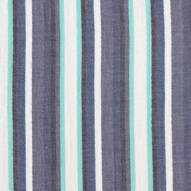 Muslin/Dubbel-krinkelväv garnfärgade ränder – indigo/isblå,  image number 1