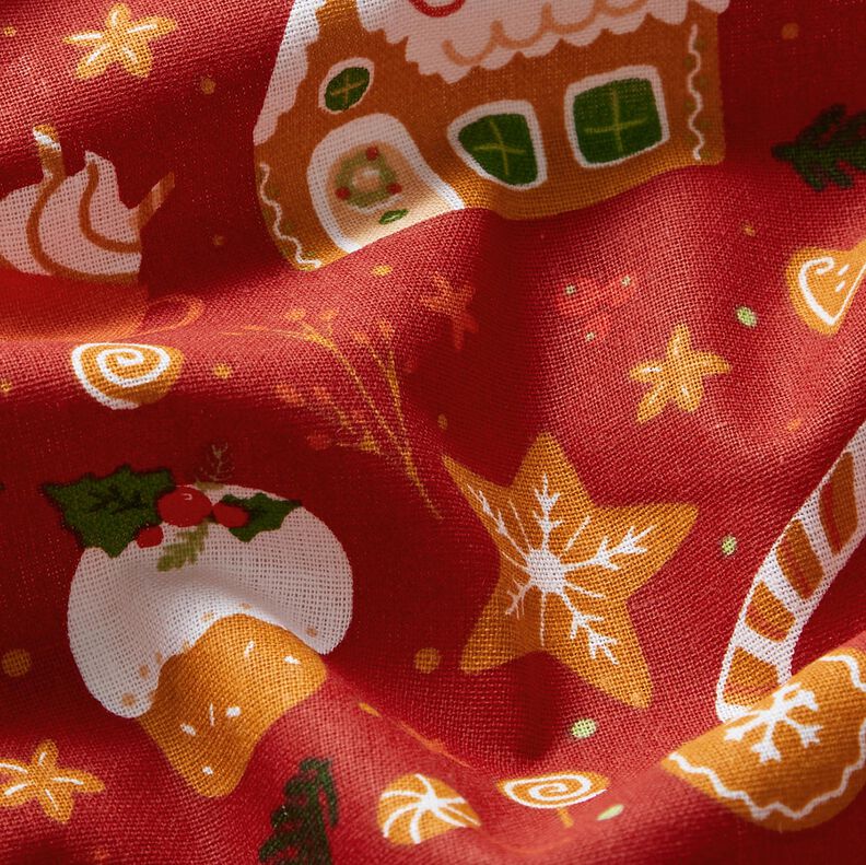 Bomullstyg Poplin pepparkakor – karminröd/senap,  image number 2