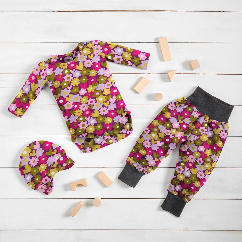 Bomullsjersey Färgglada blommor | Poppy Fabrics – druva,  image number 6