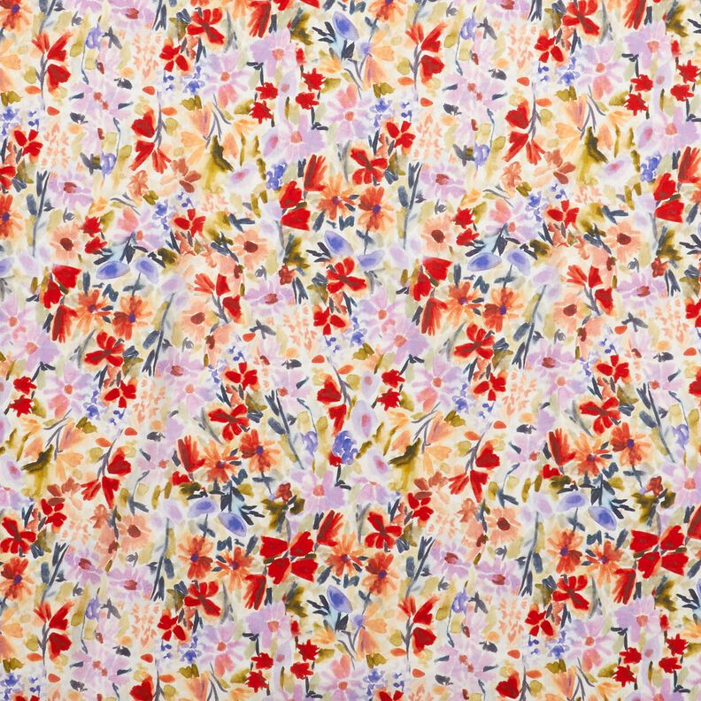 bomullsvoile blomsteräng i akvarell digitaltryck – elfenbensvit/rött,  image number 1
