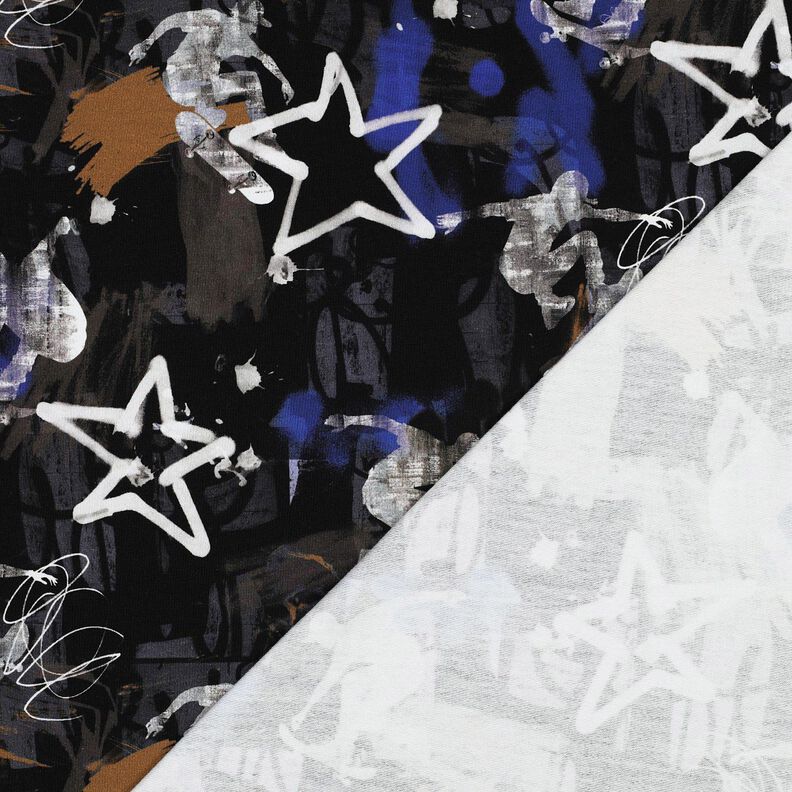 French Terry Sommarsweat skategraffiti Digitaltryck | Poppy Fabrics – svart/indigo,  image number 4