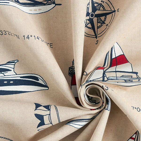 Dekorationstyg halvpanama “Yacht Club” – natur/rött,  image number 3