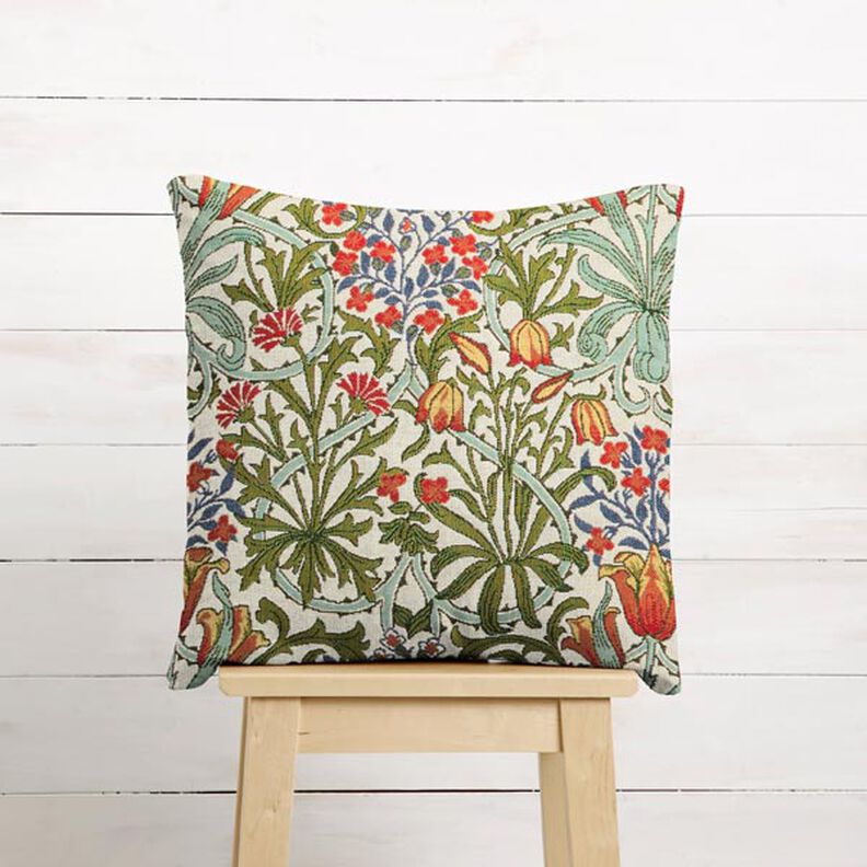 Dekorationstyg Gobeläng blommigt motiv i jugendstil – kräm/ljusgrön,  image number 5