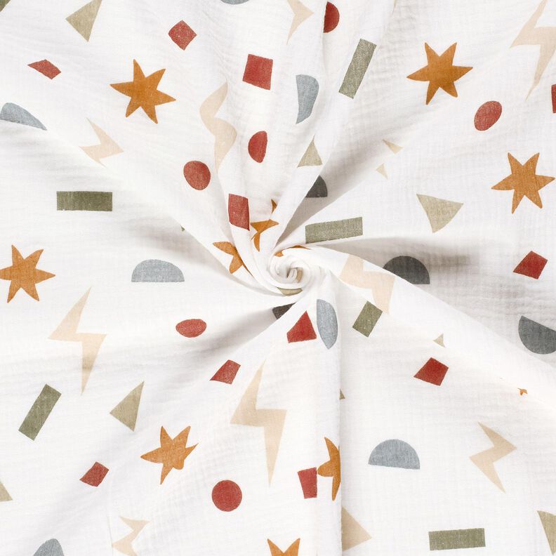 Muslin/Dubbel-krinkelväv Geometriska symboler – elfenbensvit/karamell, image number 3