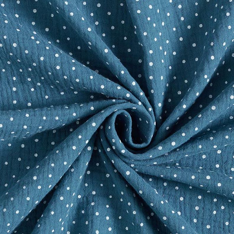 Muslin/Dubbel-krinkelväv prickar – jeansblå/vit,  image number 3