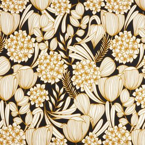 Bomullssatin tropiska blommor – svart, 