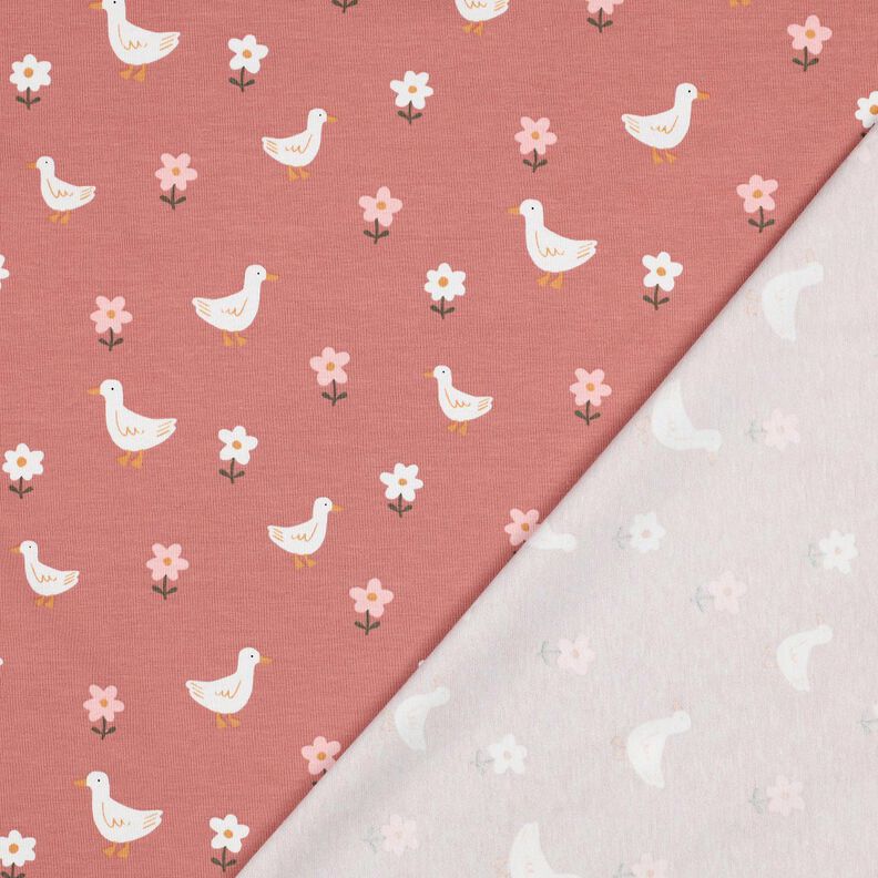 Bomullsjersey Gäss på blomsterängen | Poppy Fabrics – mörk gammelrosa/vit,  image number 4