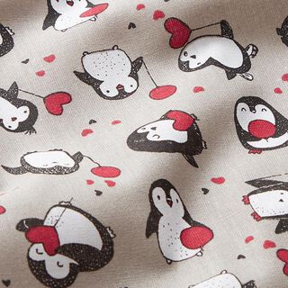 Poplin pingviner och hjärtan  – sand, 