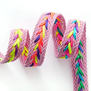 Dekorband med fiskbensmönster [ 20 mm ] – rosa/neongul, 