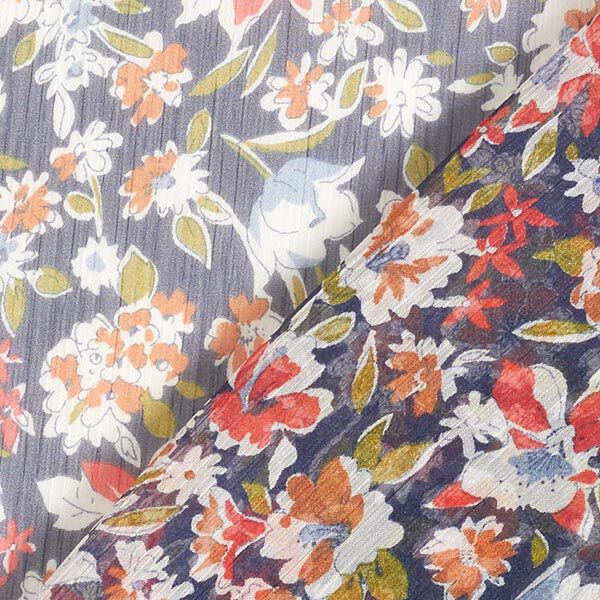 Chiffong plissé spridda blommor – marinblått, image number 4