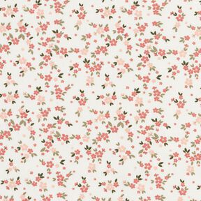 Bomullsjersey rosa blommor – elfenbensvit, 