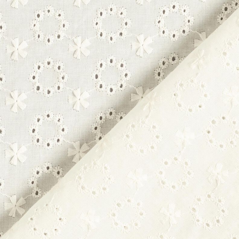Bomullsbatist Engelskt broderi Blomkransar – yllevit,  image number 4