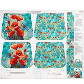 Väskor Panel Canvas färgglada vallmoblommor – svartblå/eldröd, 