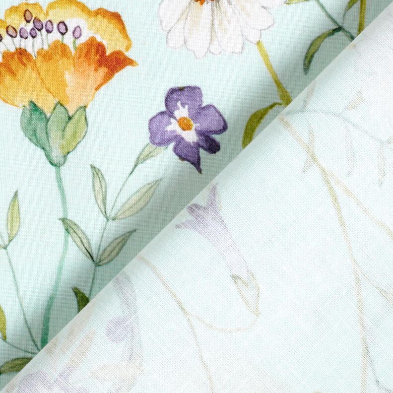 Bomullstyg Poplin vilda blommor – ljus mint/lavender,  image number 4