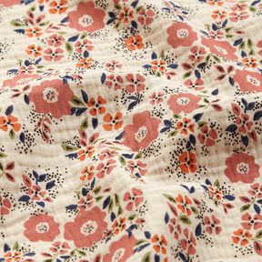 Muslin/Dubbel-krinkelväv Blomsterhav – ljus gråbrun, 