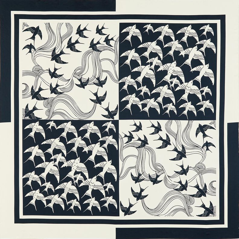 Satinpanel Svalor | Katia Fabrics – antracit/kräm, image number 1