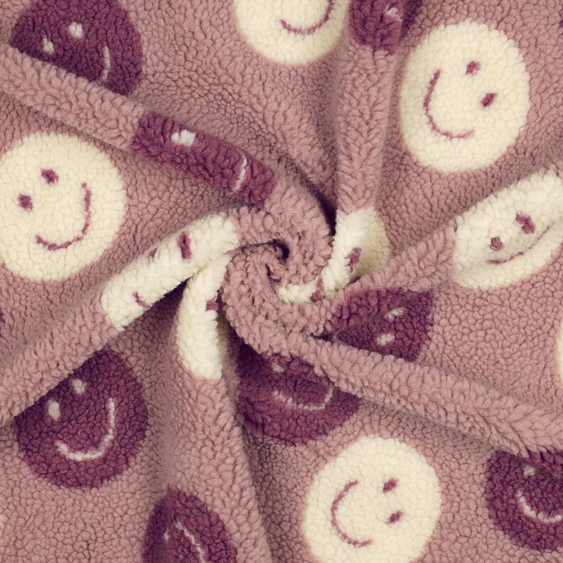 Teddyplysch smilies | Poppy Fabrics – mörk gammalrosa/yllevit,  image number 3