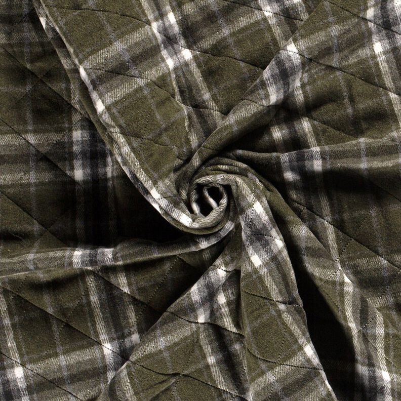 Quiltat tyg rutig – mörk-oliv/stengrå,  image number 3