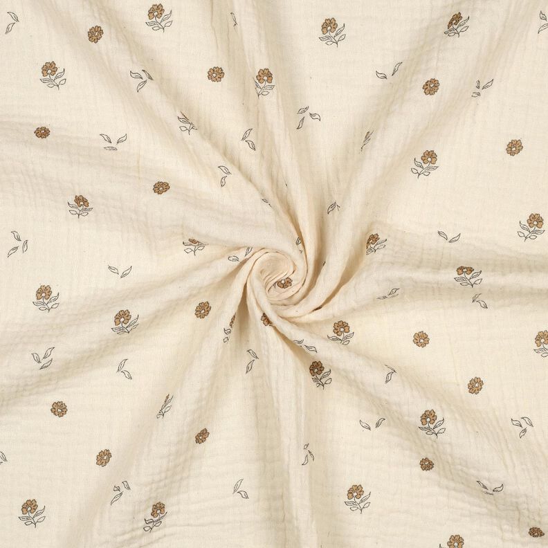 GOTS Muslin/Dubbel-krinkelväv Romantiska blommor  | Poppy Fabrics – ljusbeige/kanel,  image number 3