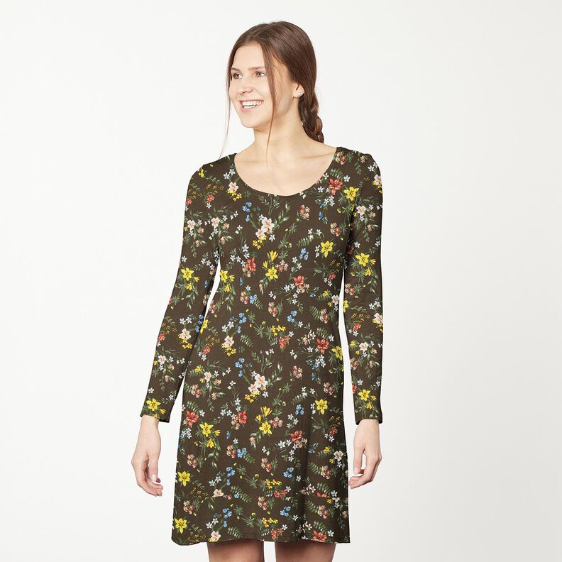 Viskosjersey småblommor – mörkbrun/eldröd, image number 6