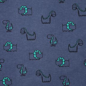 Bomullsflanell fräcka dinosaurier | Poppy Fabrics – jeansblå/smaragdgrön, 