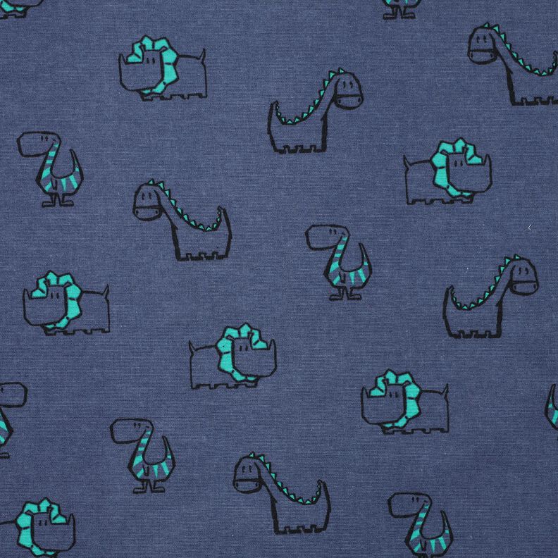 Bomullsflanell fräcka dinosaurier | Poppy Fabrics – jeansblå/smaragdgrön, image number 1
