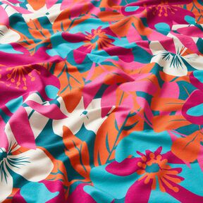 French Terry Sommarsweat stora blommor – petrol, 