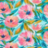Dekorationstyg Bomullskypert målade blommor  – rosa/turkos,  thumbnail number 1
